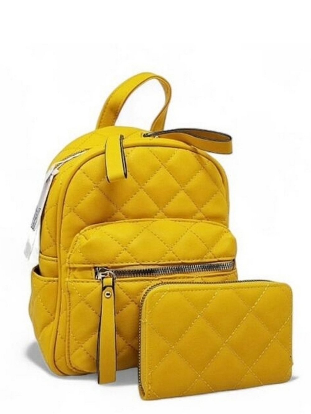 Yellow Quilted Mini Backpack and Wallet set